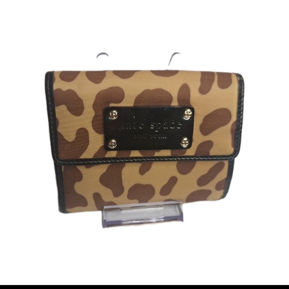 kate spade Leopard Print Bifold Wallet with Black Trim